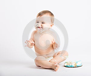 Baby Overly Excited About Eating Cake