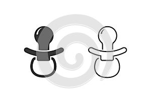 Baby pacifier, dummy, soother or teether flat vector line icon