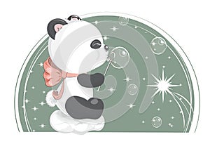 Baby panda bear on cloud