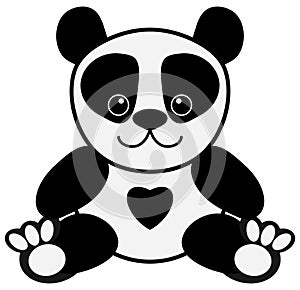 Baby Panda Bear with Heart on Belly Illustration with Clipping Path