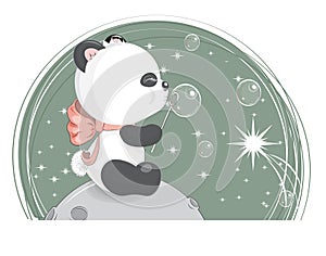 Baby panda bear on moon