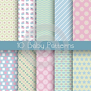 Baby pastel different vector seamless patterns (tiling)