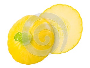Baby  Pattypan squash Cucurbita pepo, halved, isolated w clipping path, top view