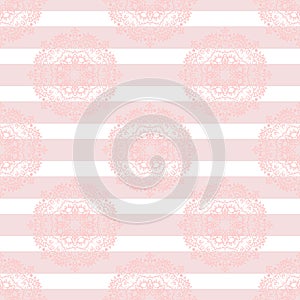 Baby pink mandala subtle striped seamless pattern