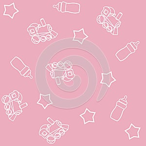 Baby Pink Seamless Pattern with Feeding Bottles