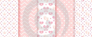 Baby shower pastel patterns. Pink seamless backgrounds. Vector illustration