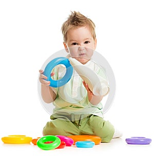 Baby playing colorful toys