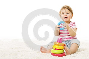 Baby Playing Toy Rings, Infant Child with Colorful Pyramid