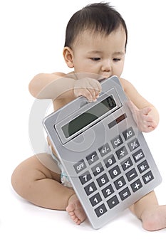 Baby with pocket calculator photo