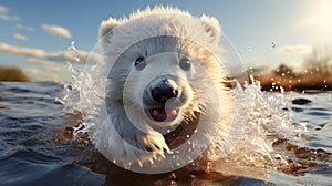 Baby polar bear leaping on melting ice