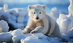 Baby Polar Bear Sitting in Snow