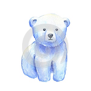 Baby polar bear. Watercolor hand drawn illustration isolated on white.