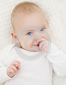 Baby Portrait, Happy Infant Kid, Beautiful Smiling Child Boy