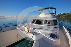 Baby on a power catamaran