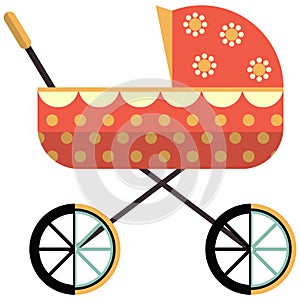 Baby pram icon, flat vector isolated illustration. Newborn kid carriage, stroller.