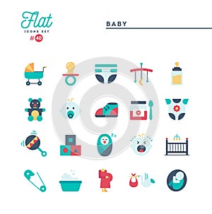 Baby, pregnancy, birth, toys and more, flat icons set