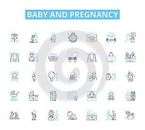 Baby and pregnancy linear icons set. Infant, Maternity, Fetus, Belly, Womb, Labor, Conception line vector and concept