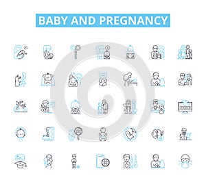 Baby and pregnancy linear icons set. Infant, Maternity, Fetus, Belly, Womb, Labor, Conception line vector and concept