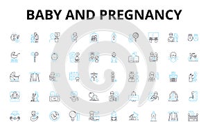 Baby and pregnancy linear icons set. Infant, Maternity, Fetus, Belly, Womb, Labor, Conception vector symbols and line