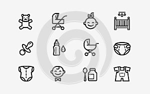 Baby products icon set. Childhood, child symbol. Vector illustration