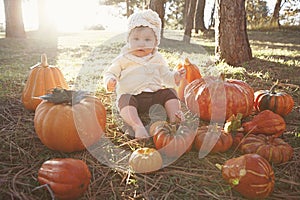 Baby at pumpkin patch