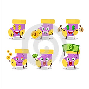 Baby purple socks cartoon character with cute emoticon bring money