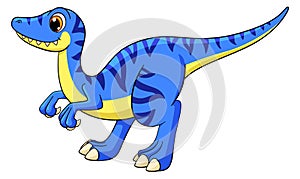 Baby raptor mascot. Cartoon blue velociraptor character photo