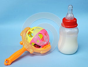 Baby rattle and bottle
