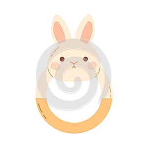 Baby rattle with cute bunny. Chewing teether. Flat vector illustration isolated on white