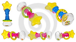 Baby rattle with a star shaped teether, multicolored hoop and ra
