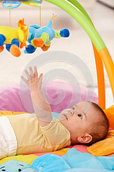 Baby reaching for toy