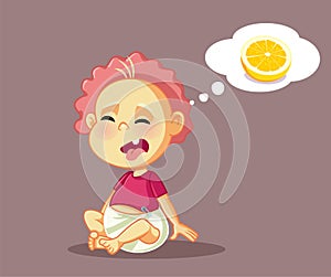 Baby Reacting to Lemon Sour Taste Vector Cartoon