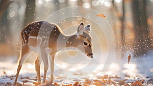 Baby Red Deer in a Winter Wonderland Landscape
