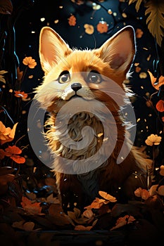 Baby red fox in cartoon style. Created with Generative AI