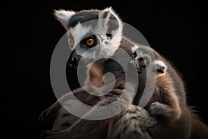 Baby ring-tailed lemur rides on Moms back animal wildlife