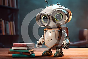 Baby robot learning with books. Generative AI
