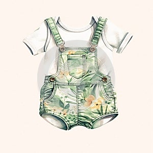 Baby romper drawing in various fashions using watercolor medium.