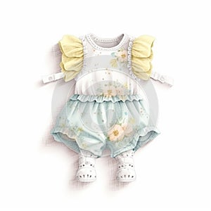 Baby romper drawing in various fashions using watercolor medium.