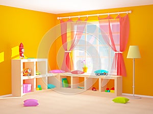 Baby room with floor shelves