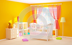 Baby room with floor shelves