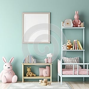 baby room mockup with crib. Bedroom design template. Neutral tones in the interior.
