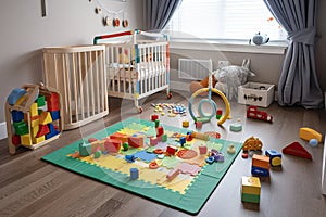 baby room with playmat, blocks, and baby rattles for interactive learning