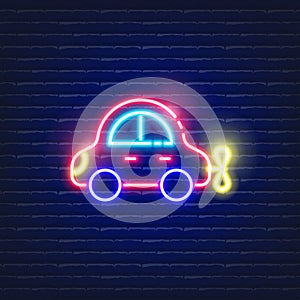 Baby`s clockwork car. Glowing Vector illustration of child signs for design. Children concept