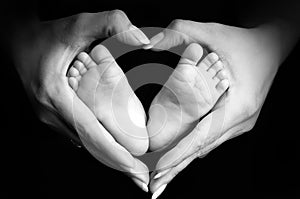 Baby's feet in mom's palms