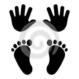 Baby`s foot prints and hand prints. Vector illustration