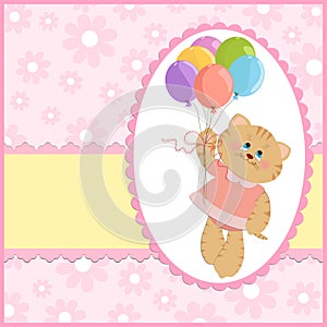 Baby's greetings card with cat and balloons