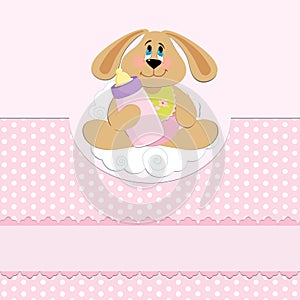 Baby's greetings card with rabbit and bottle