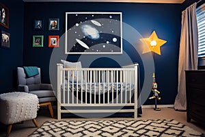 Baby's room with crib and star. Generative AI