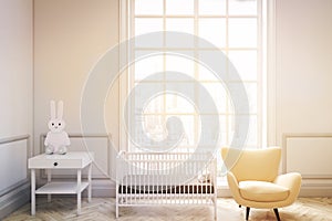 Baby`s room with a large window, toned