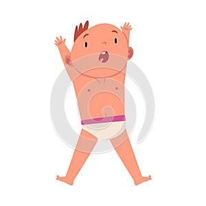 Baby scared spreading arms and legs cartoon vector illustration